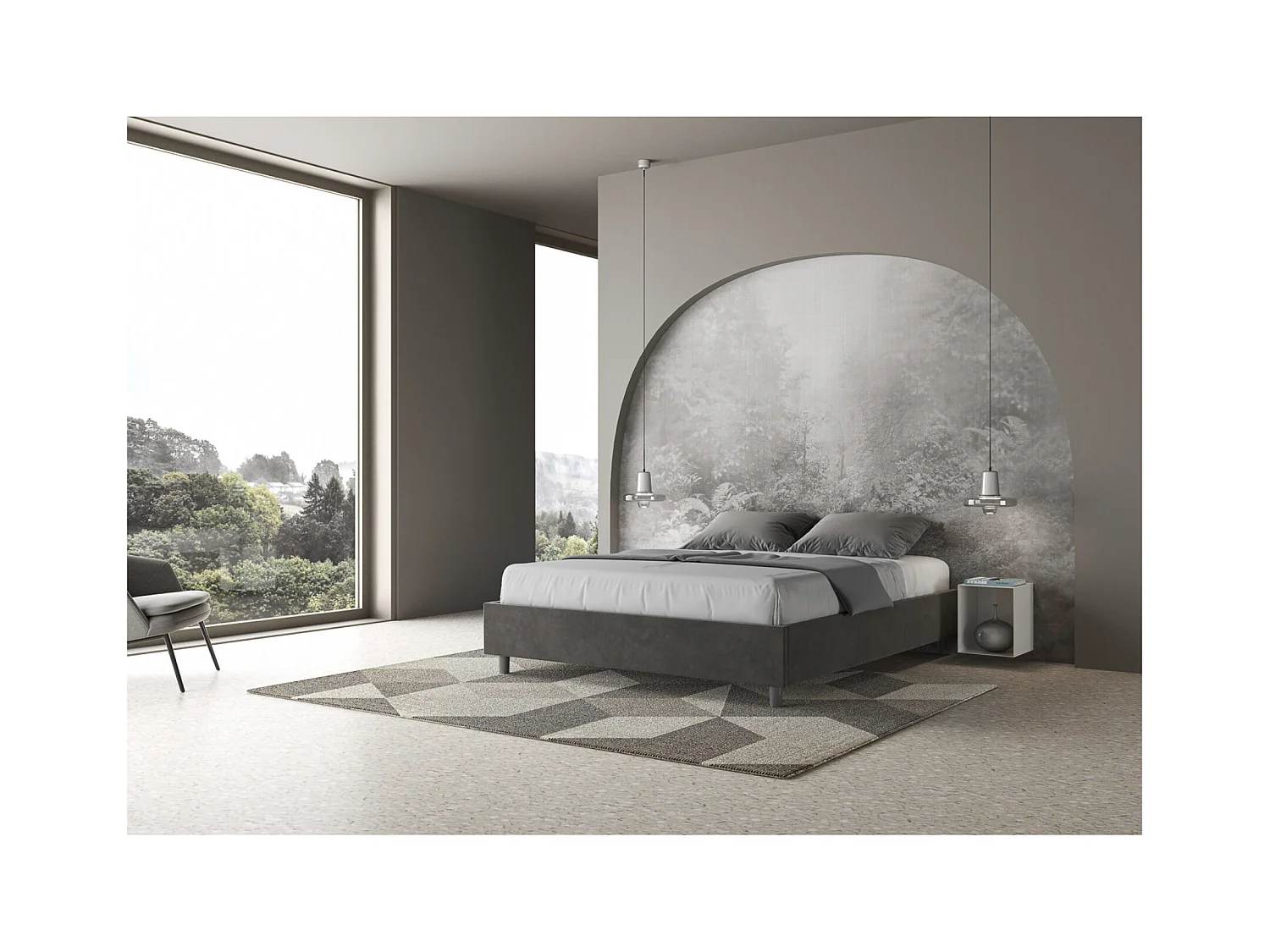 Letto Sommier con rete imbottito 90x190 microfibra grigio Azelia