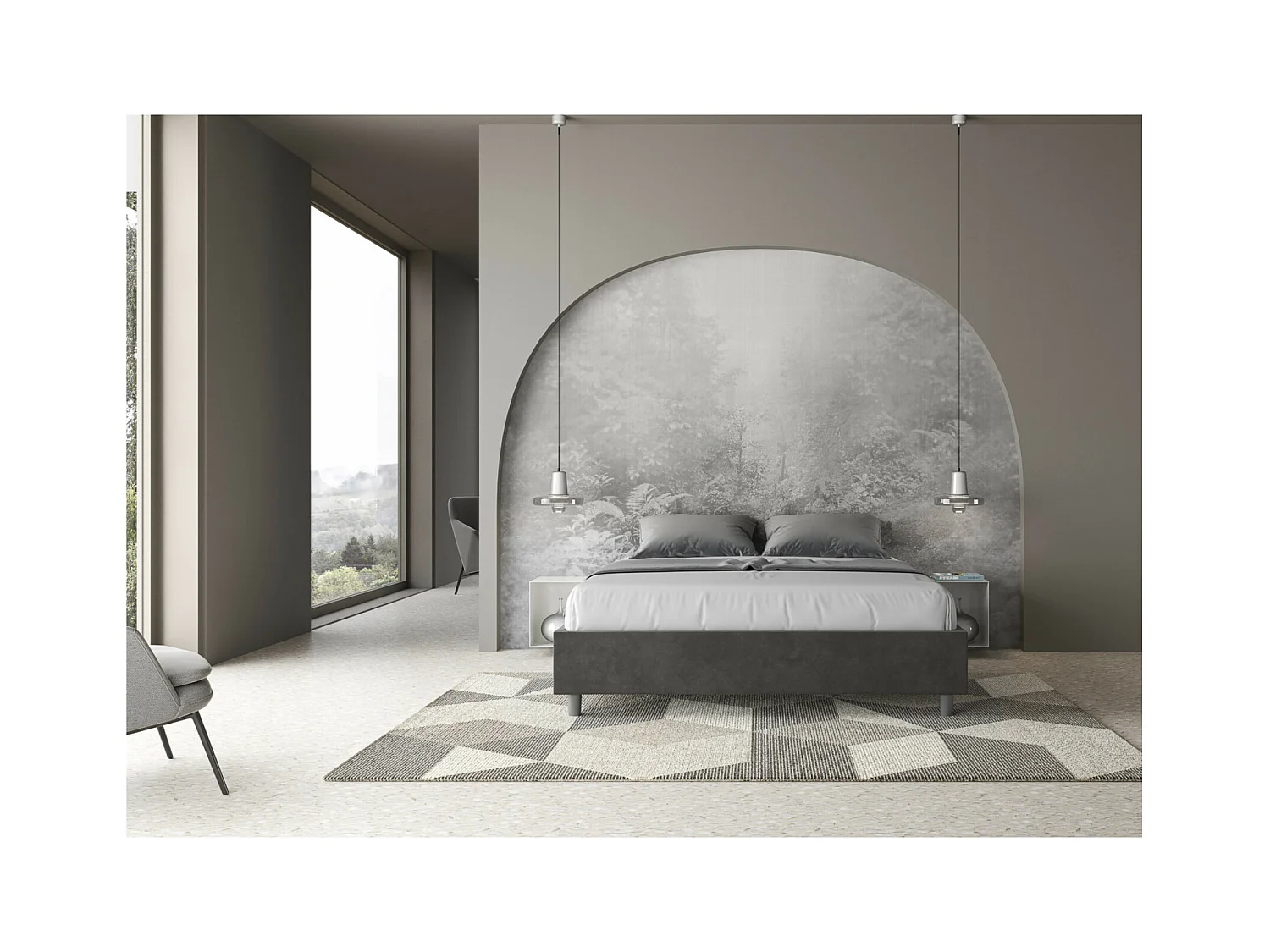 Letto Sommier con rete imbottito 90x190 microfibra grigio Azelia