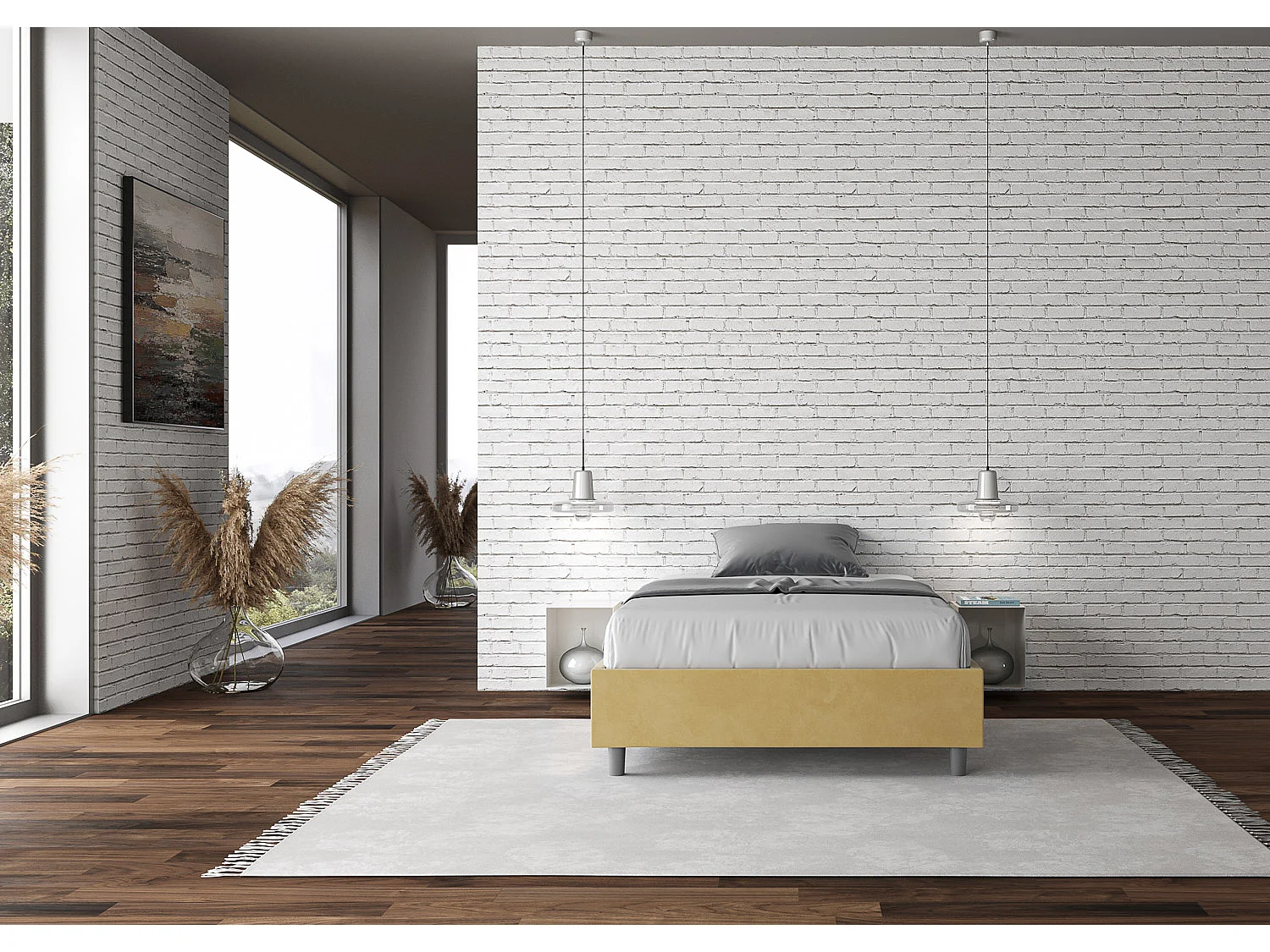 Gestoffeerd Bed 140x190 zonder lattenbodem microvezel oker Azelia