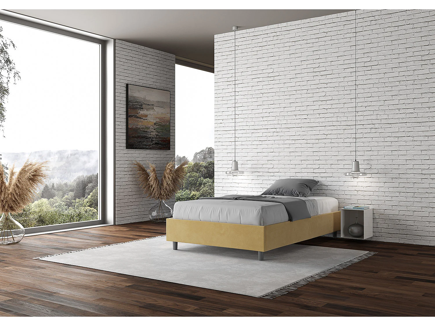 Gestoffeerd Bed 140x190 zonder lattenbodem microvezel oker Azelia