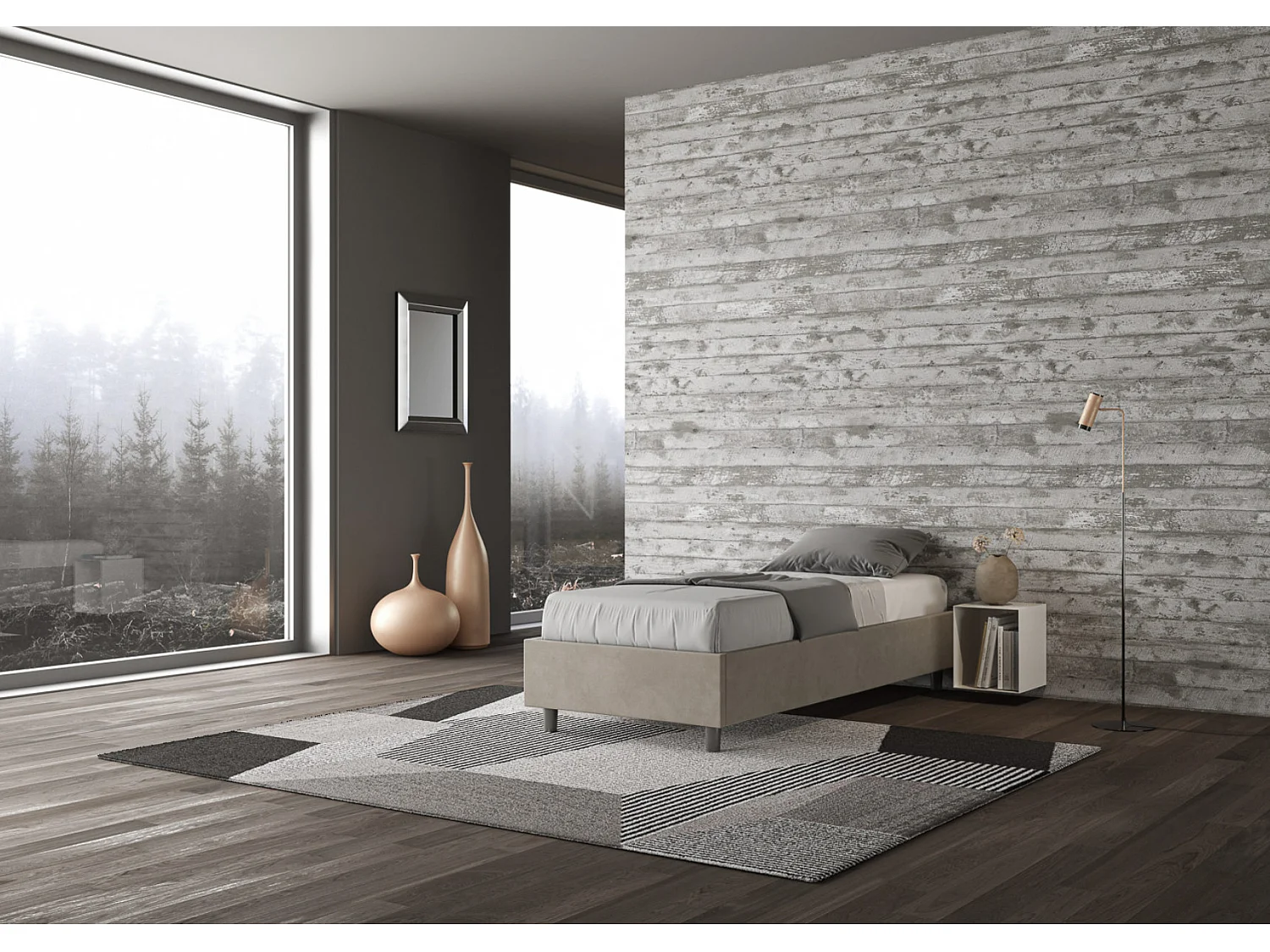 Letto Sommier senza rete imbottito 90x190 microfibra sabbia Azelia