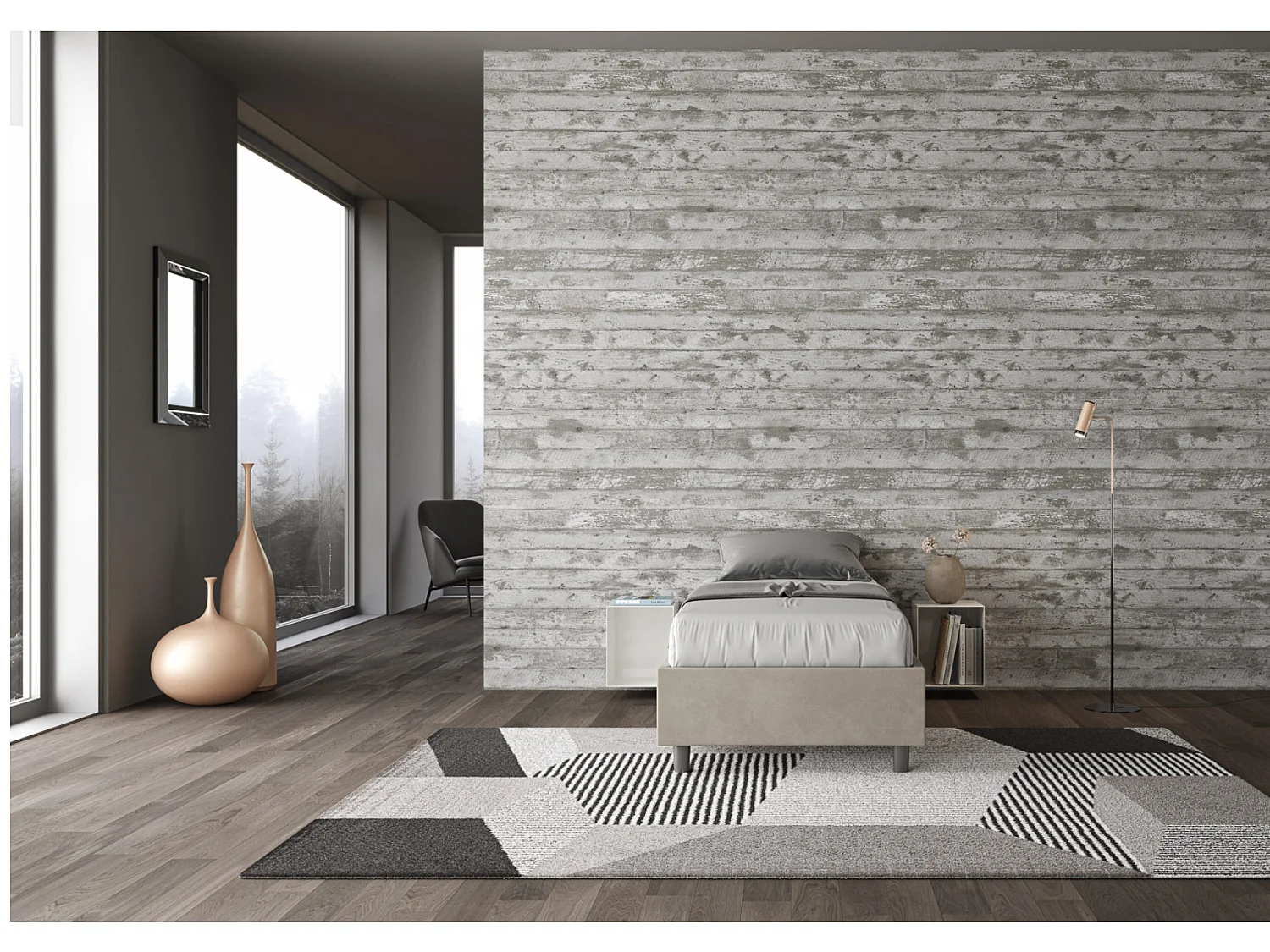 Cadre de lit moderne microfibre Avika-Couleur Beige-90x190