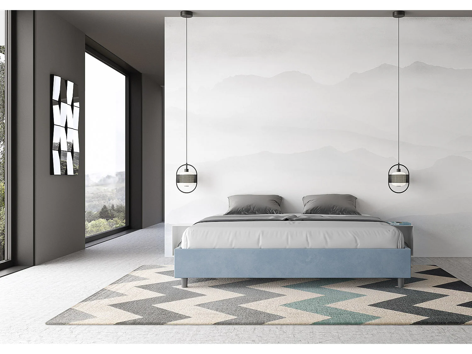 Gestoffeerd Bed 180x200 met lattenbodem microvezel lichtblauw Azelia