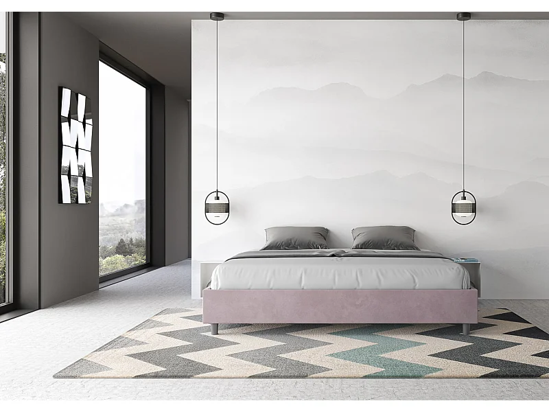 Lit sans sommier rembourré 180x200 microfibre lilas Azelia