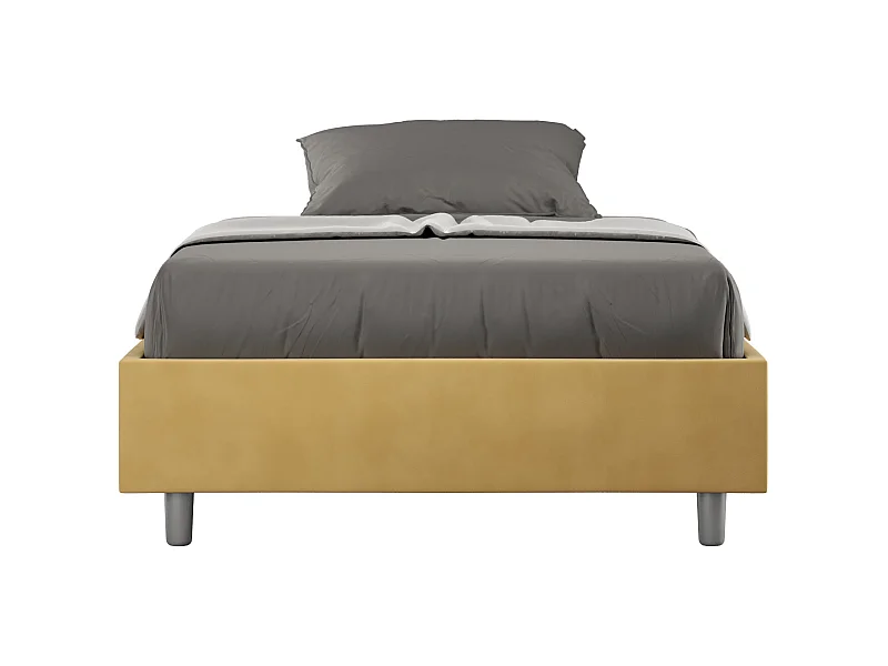 Cadre de lit double avec sommier rembourré 140x190 microfibre ocre Azelia