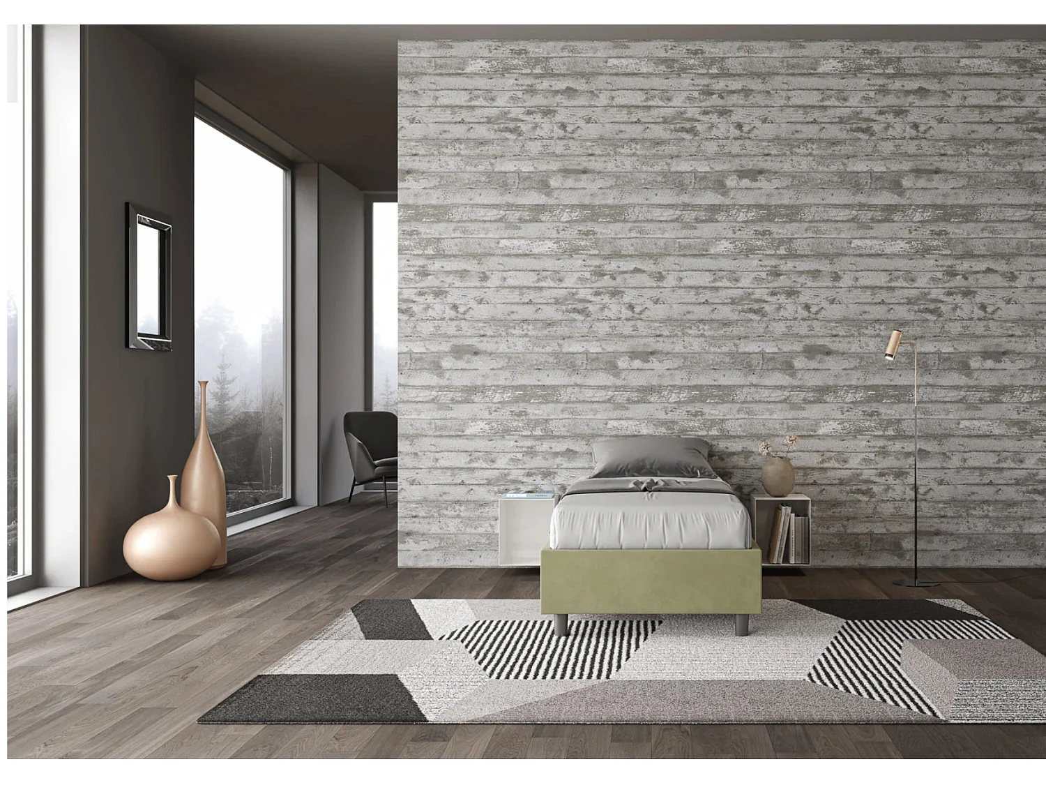 Marco de cama moderno de microfibra Avika-Color Verde caqui-Ropa de cama 90x190 cm-Opción Con base y sin caja