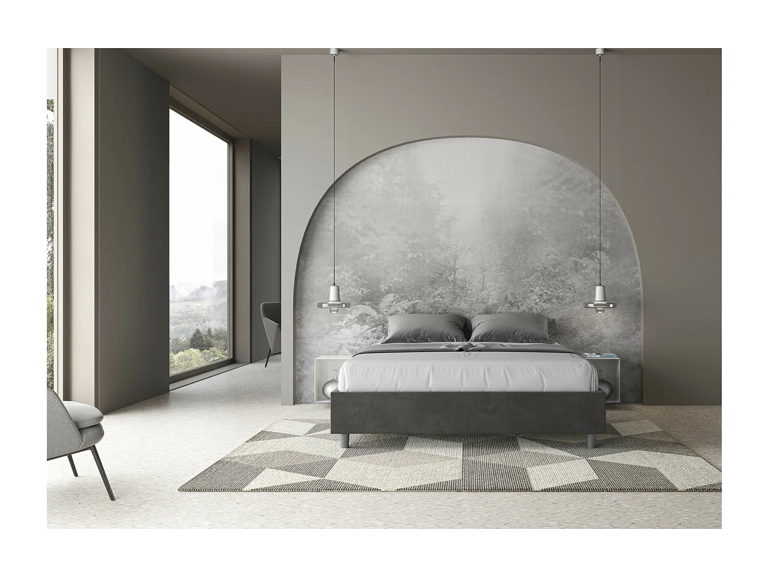 Marco de cama moderno de microfibra Avika-Color Verde caqui-Ropa de cama 90x190 cm-Opción Con base y sin caja