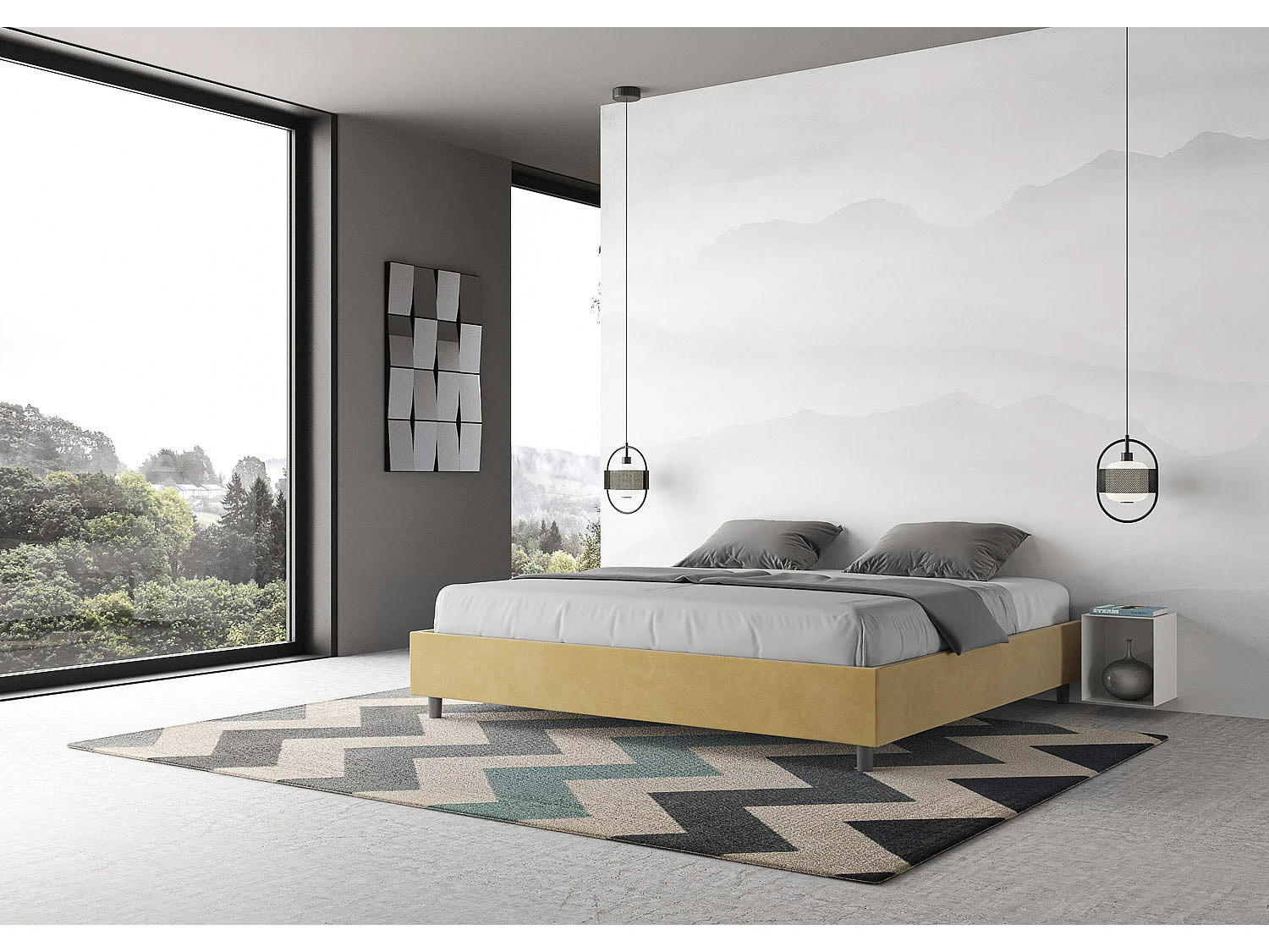 Lit sans sommier rembourré 180x200 microfibre ocre Azelia