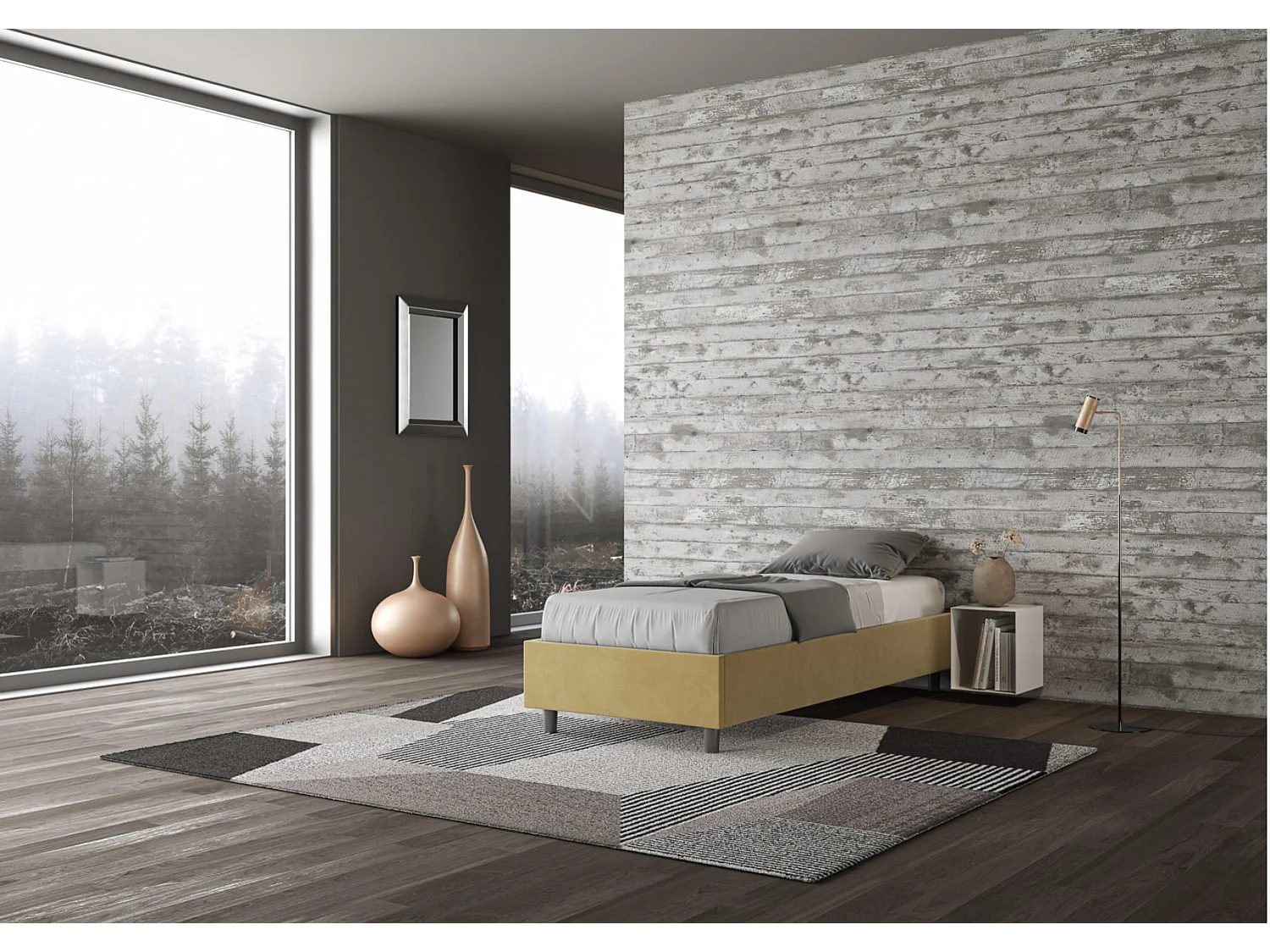 Letto Sommier senza rete imbottito 90x190 microfibra ocra Azelia