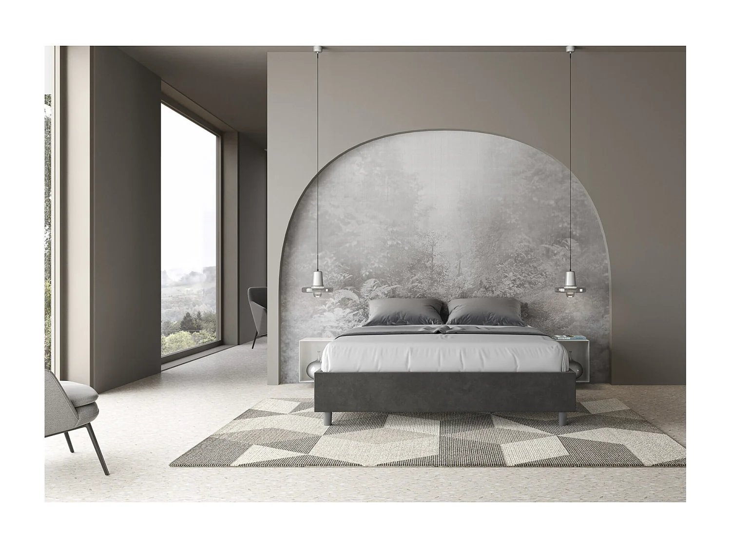 Letto Sommier senza rete imbottito 90x190 microfibra ocra Azelia