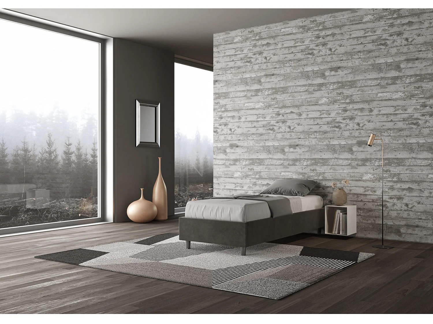 Marco de cama moderno de microfibra Avika-Color Gris oscuro-Ropa de cama 90x190 cm