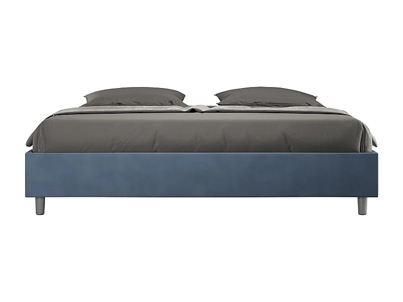 Cama con somier acolchada sin cabecero 180x200 microfibra azul Azelia