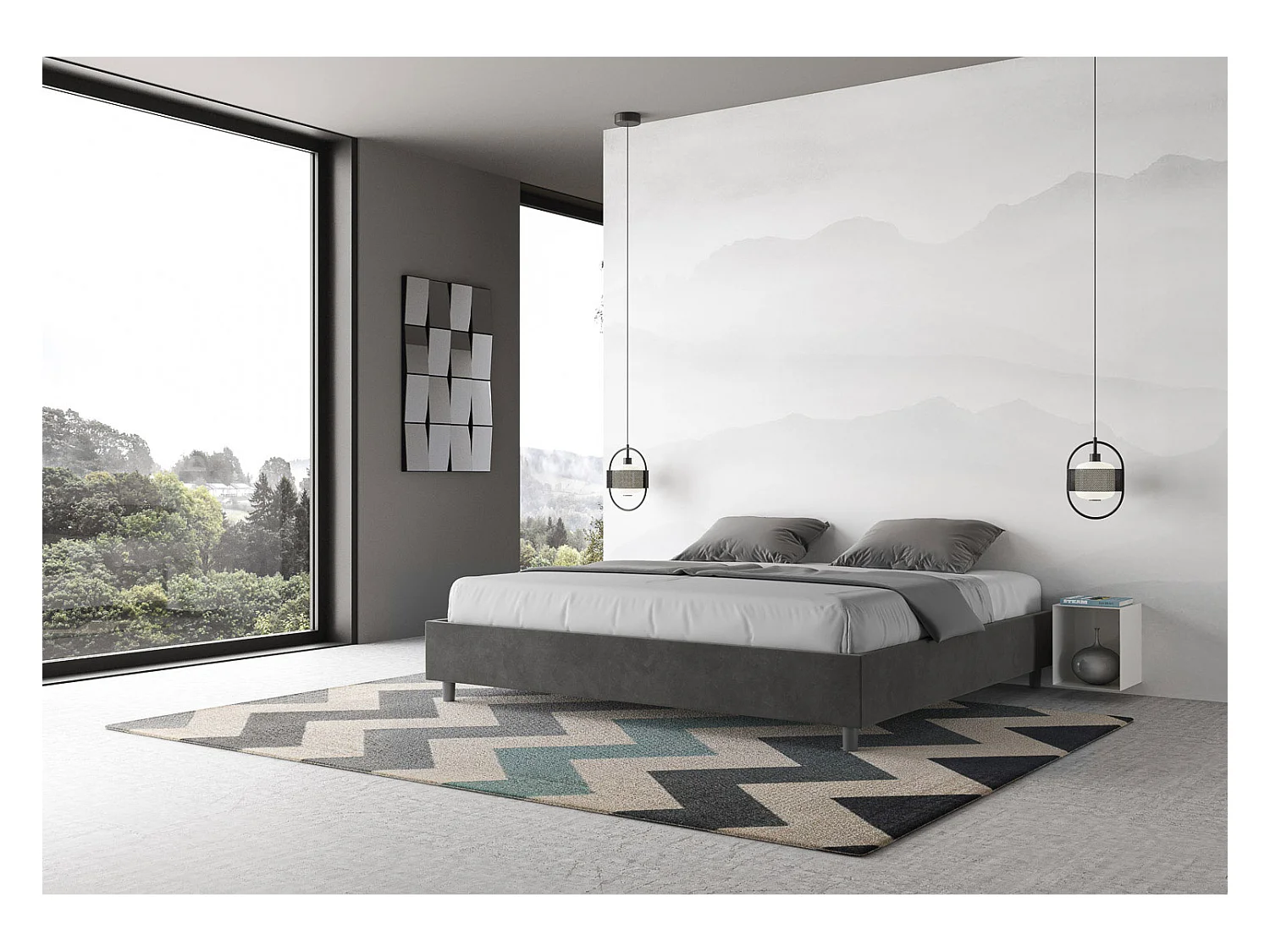 Avika modern microvezelbedframe-Kleur Donkergrijs-Slapen 180x200cm-Keuze Met kofferbak