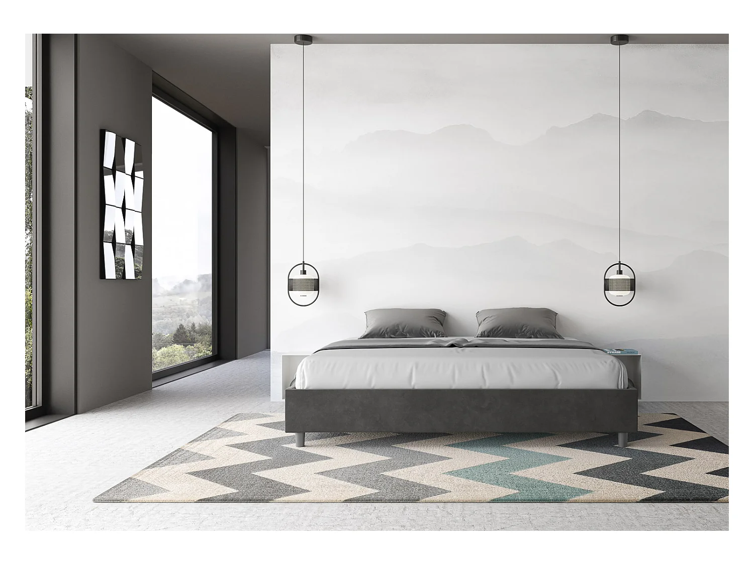 Avika modern microvezelbedframe-Kleur Donkergrijs-Slapen 180x200cm-Keuze Met kofferbak