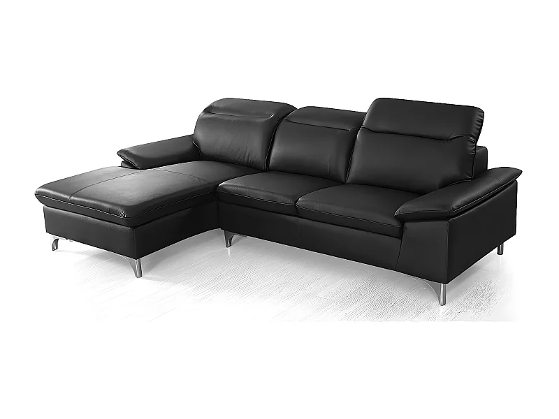 Canapé d'angle en cuir ALIX Noir - Angle Gauche