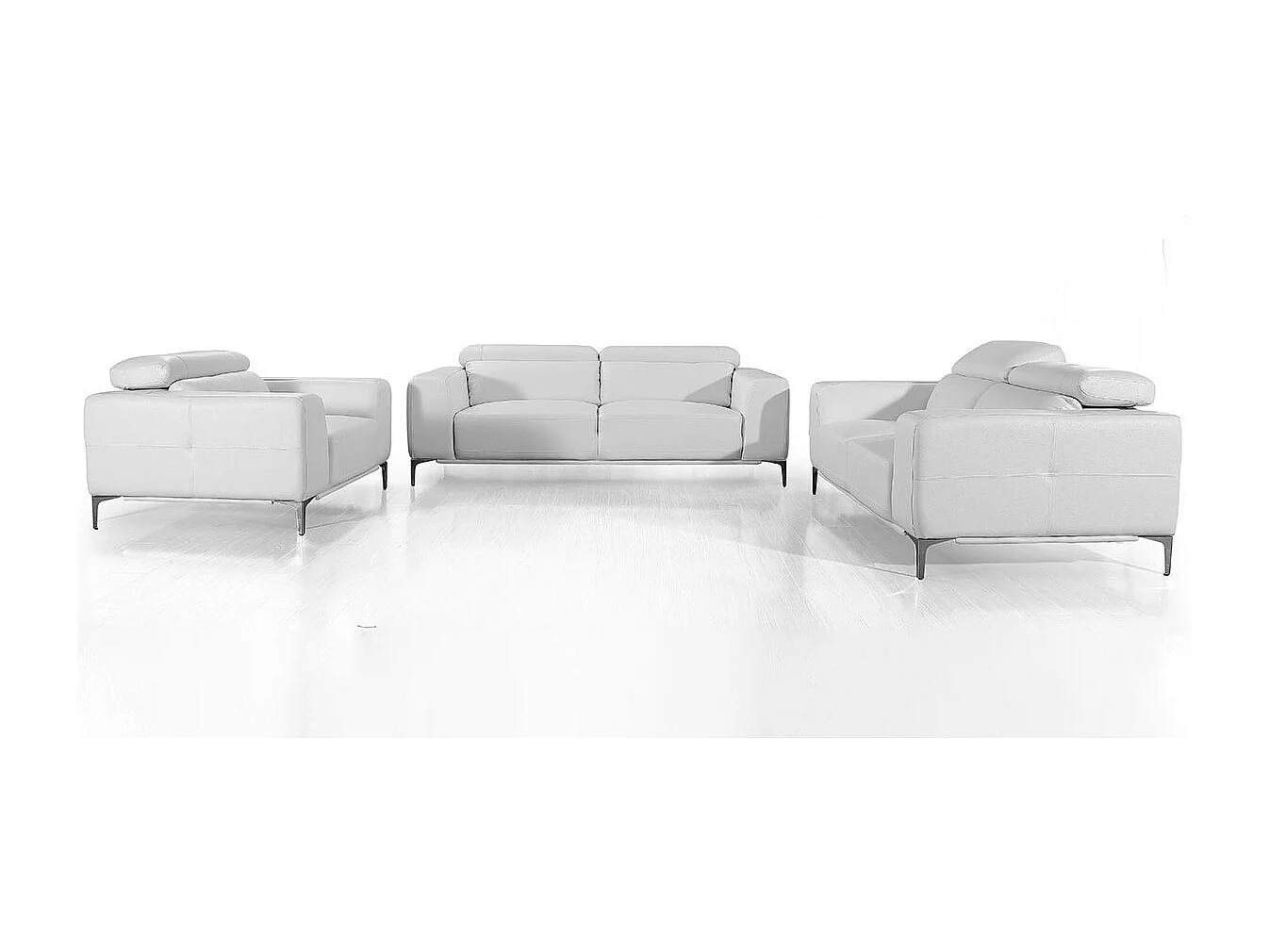 Canapé 3 places Cuir NORA Blanc - Angle Droit