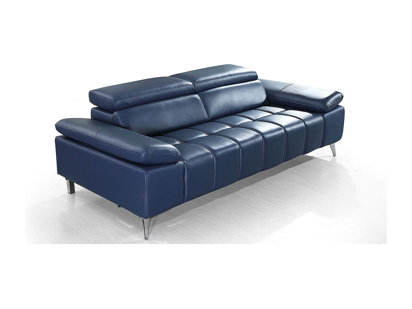 Canapé 3 places en cuir LYAM Bleu - Angle Droit