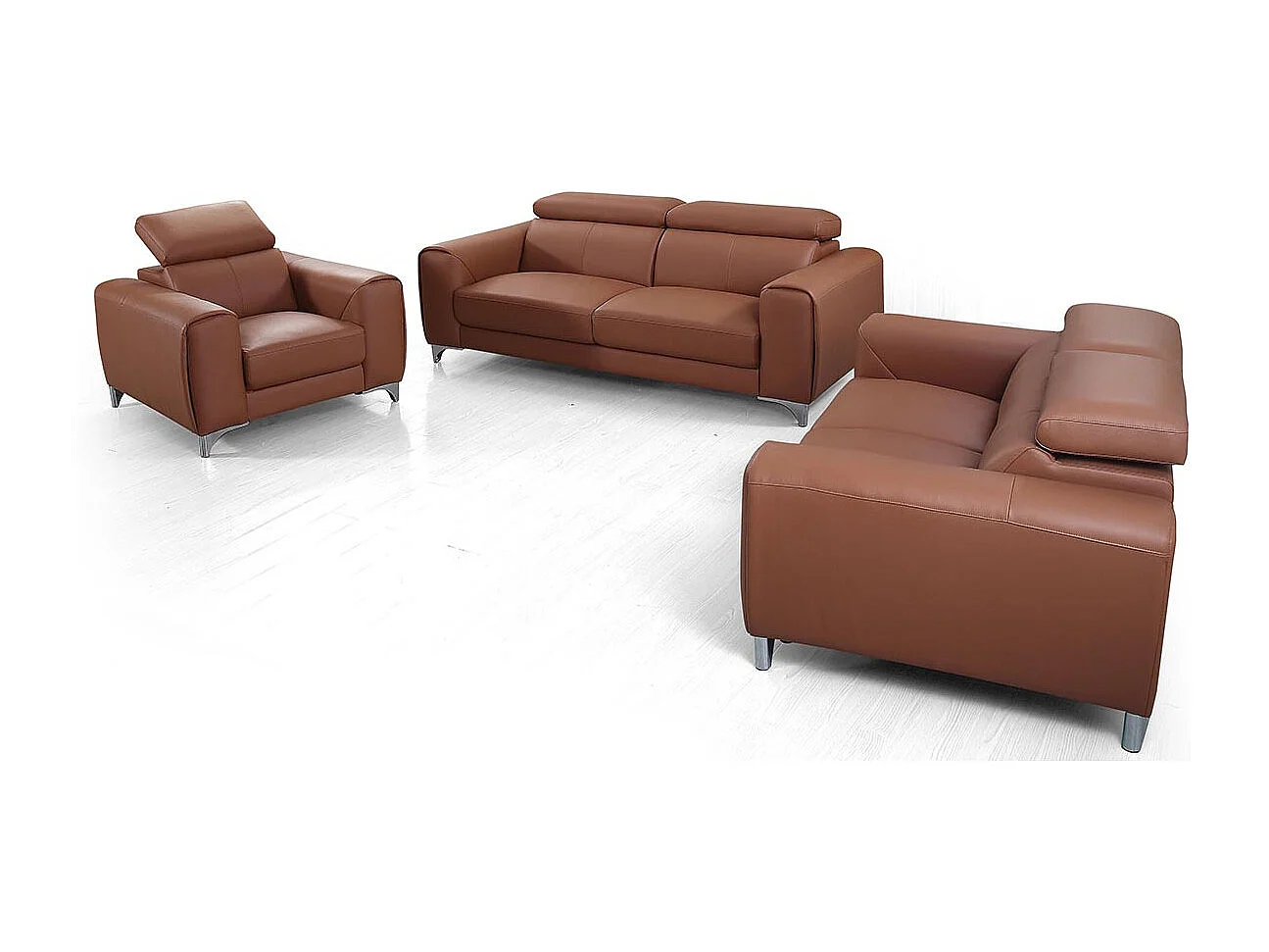 Canapé 2 places en cuir ZAARA - Cognac - Angle Droit