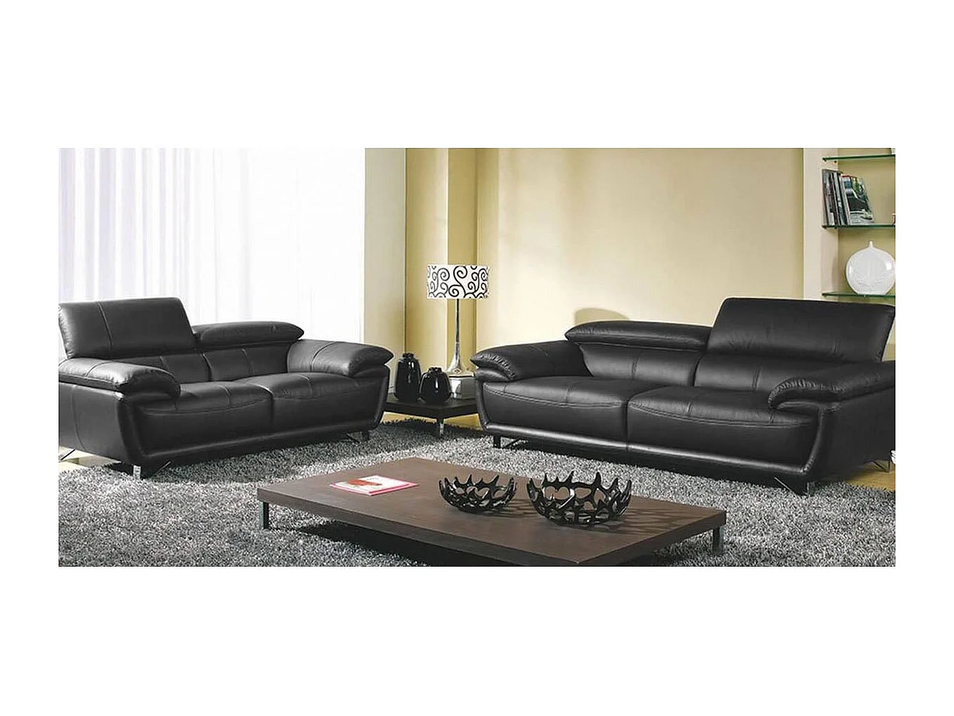 Canapé cuir 3 places BAYA Noir - Angle Droit