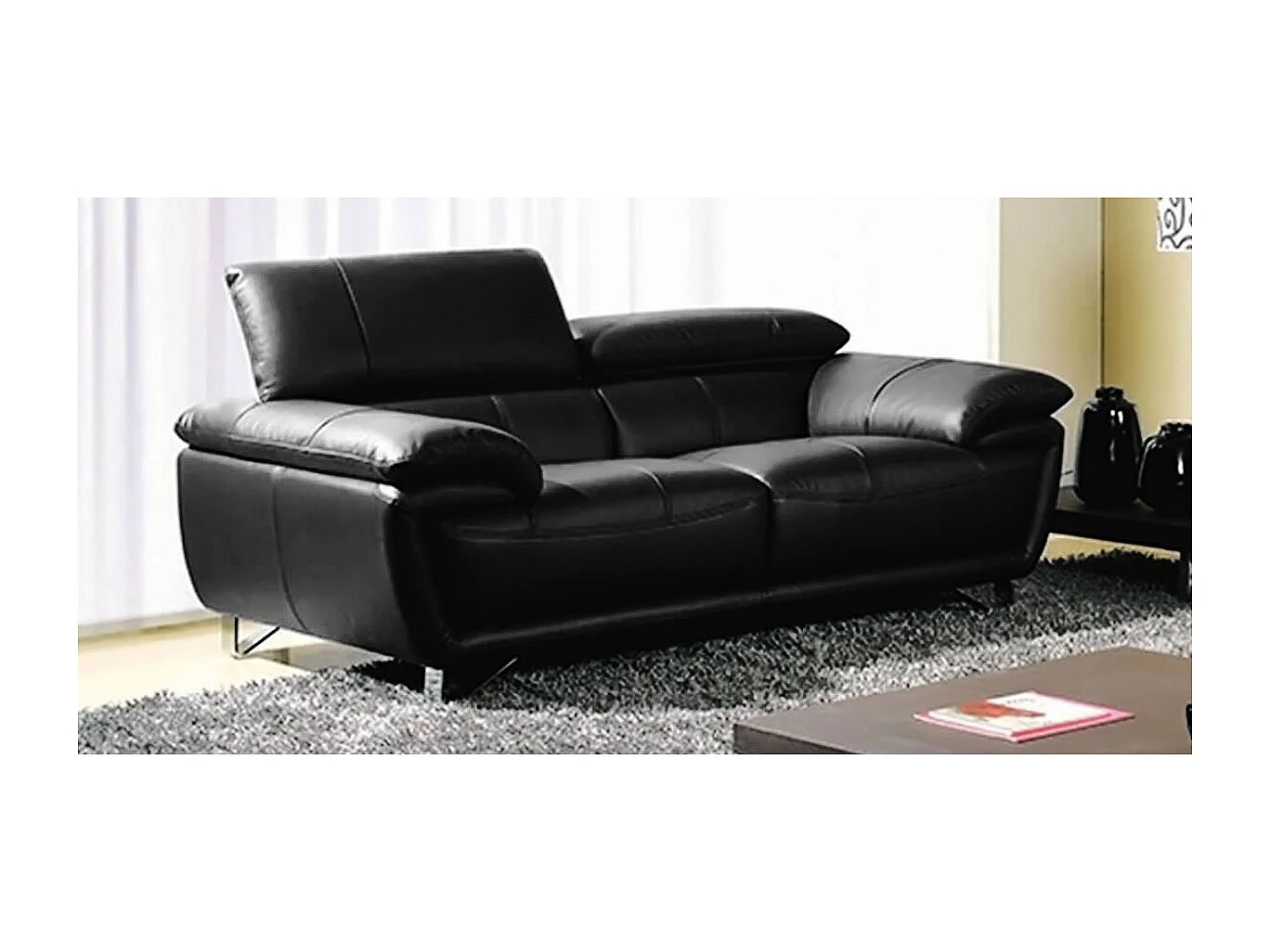 Canapé cuir 3 places BAYA Noir - Angle Droit