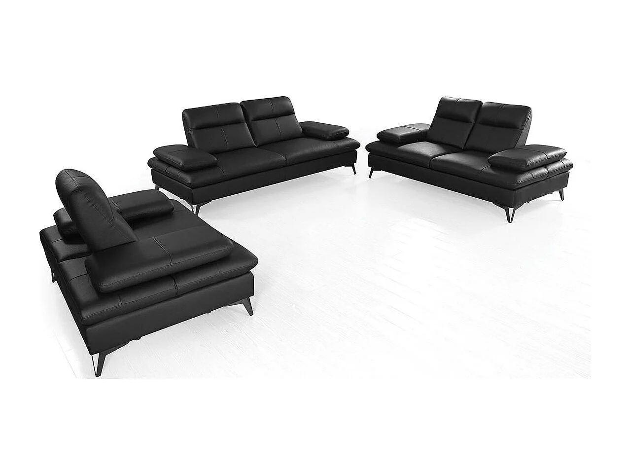 Canapé 2 places Cuir  avec dossier avance-recul IRIS Noir - Angle Droit