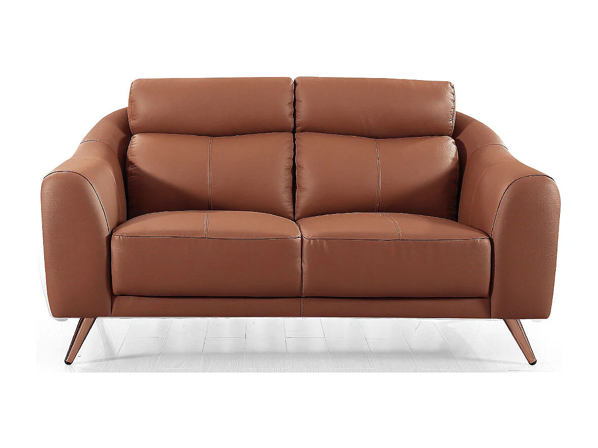 Canapé 2 places en cuir SIANNA Cognac - Angle Droit