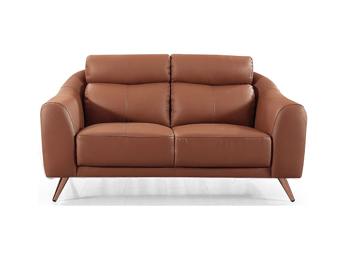 Canapé 2 places en cuir SIANNA Cognac - Angle Droit