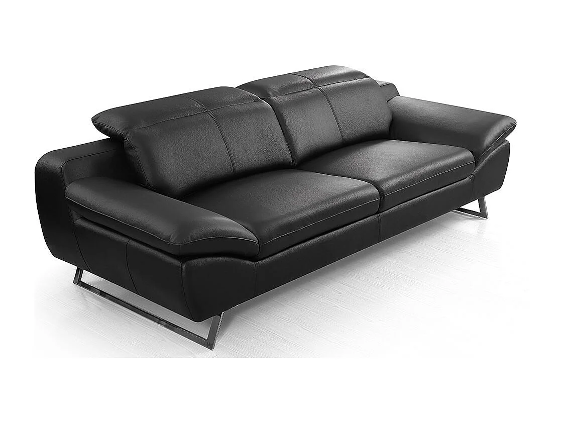 Canapé 3 places en cuir SARM Noir - Angle Droit
