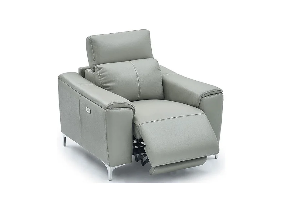 Fauteuil relaxation électrique 1 place en cuir BIANCA - Gris clair Gris perle