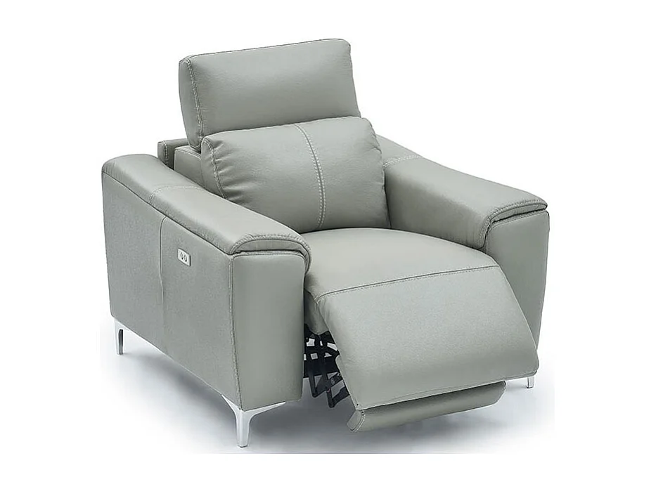Fauteuil relaxation électrique 1 place en cuir BIANCA - Gris clair Gris perle