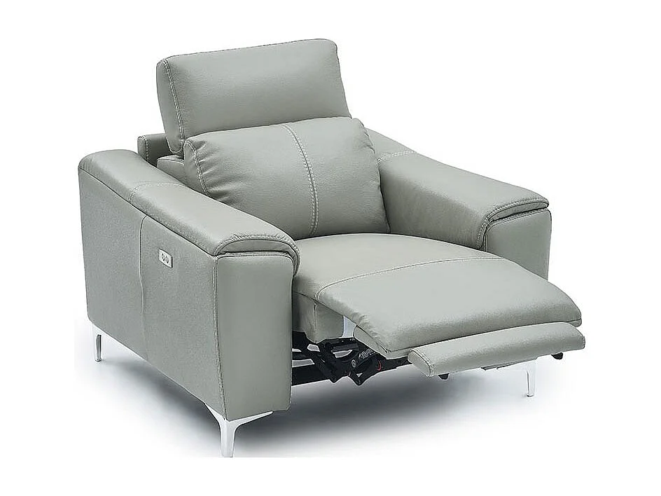 Fauteuil relaxation électrique 1 place en cuir BIANCA - Gris clair Gris perle