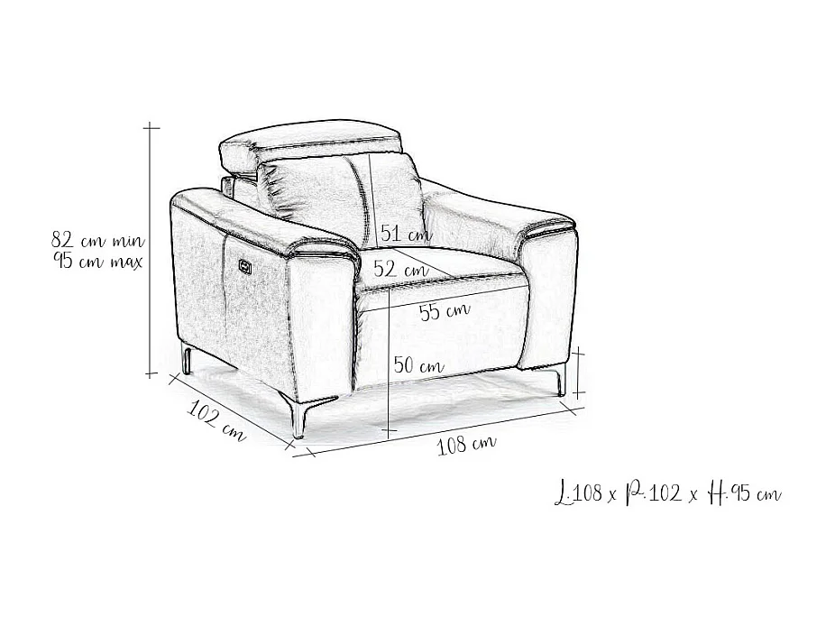 Fauteuil relaxation électrique 1 place en cuir BIANCA - Gris clair Gris perle