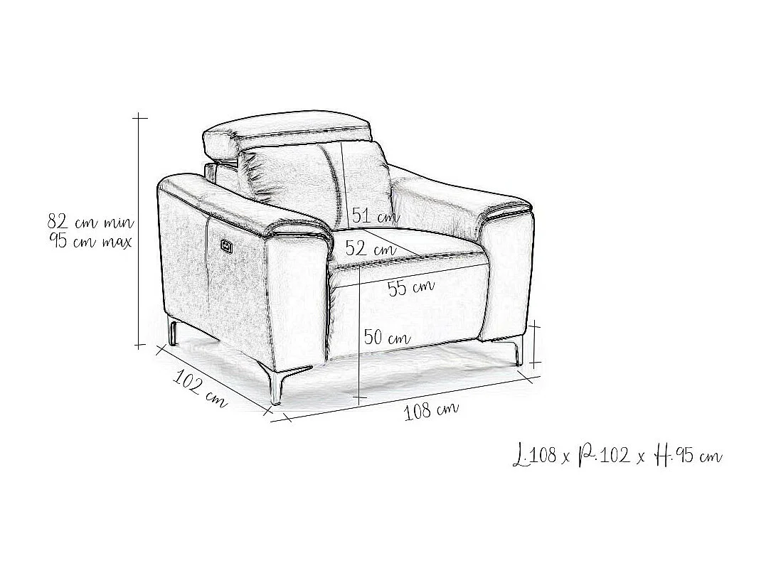 Fauteuil relaxation électrique 1 place en cuir BIANCA - Gris clair Gris perle