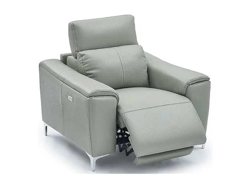 Fauteuil relaxation électrique 1 place en cuir BIANCA - Gris clair Gris perle
