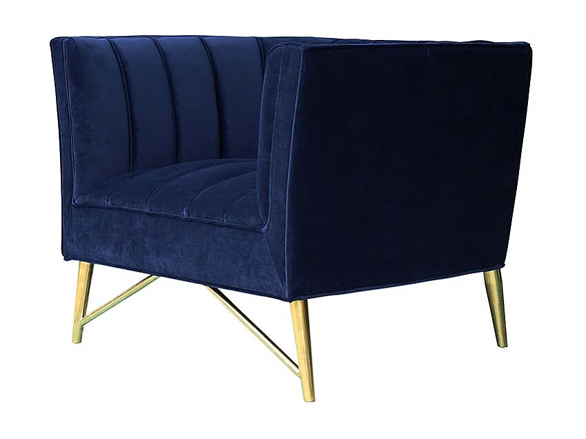 Fauteuil en velours ALAIA - Bleu foncé - Angle Droit