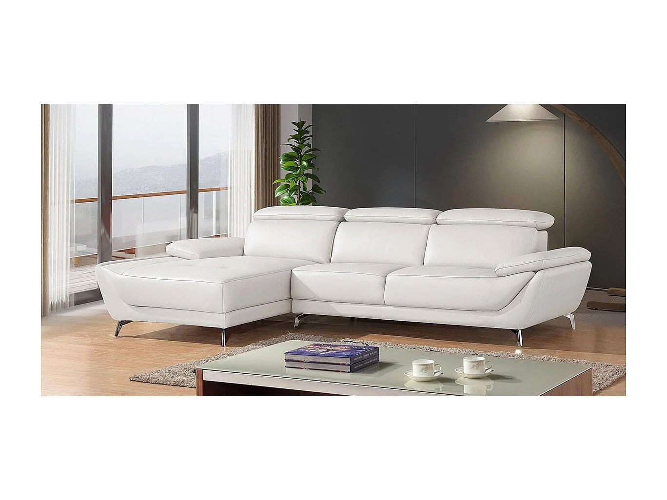 Canapé Cuir Angle CARLA Blanc - Angle Gauche