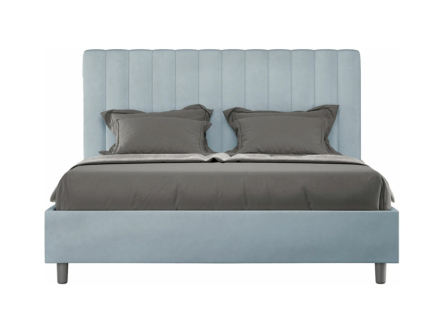 Lit double coffre rembourré 140x190 microfibre bleu clair Agueda