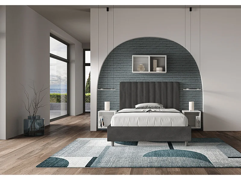 Lit 1 place et demi avec sommier rembourré 120x190 microfibre gris Agueda