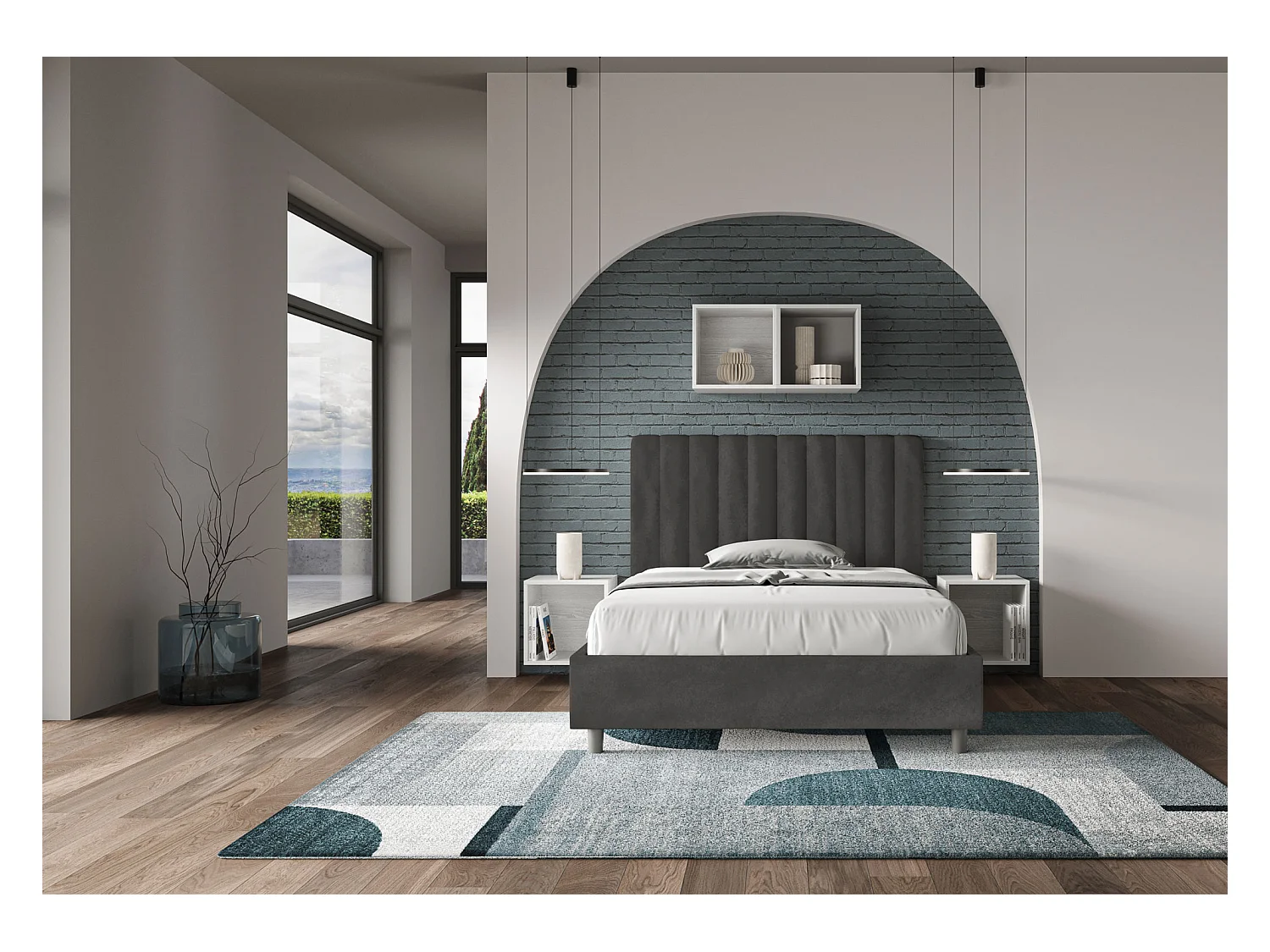 Lit 1 place et demi avec sommier rembourré 120x190 microfibre gris Agueda