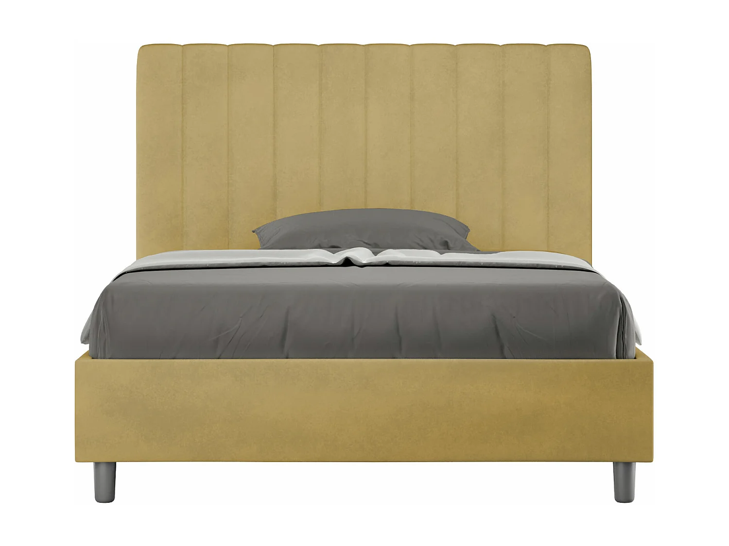 Cama doble acolchada de microfibra Nora con líneas verticales-Color Amarillo curry-Ropa de cama 120x190 cm