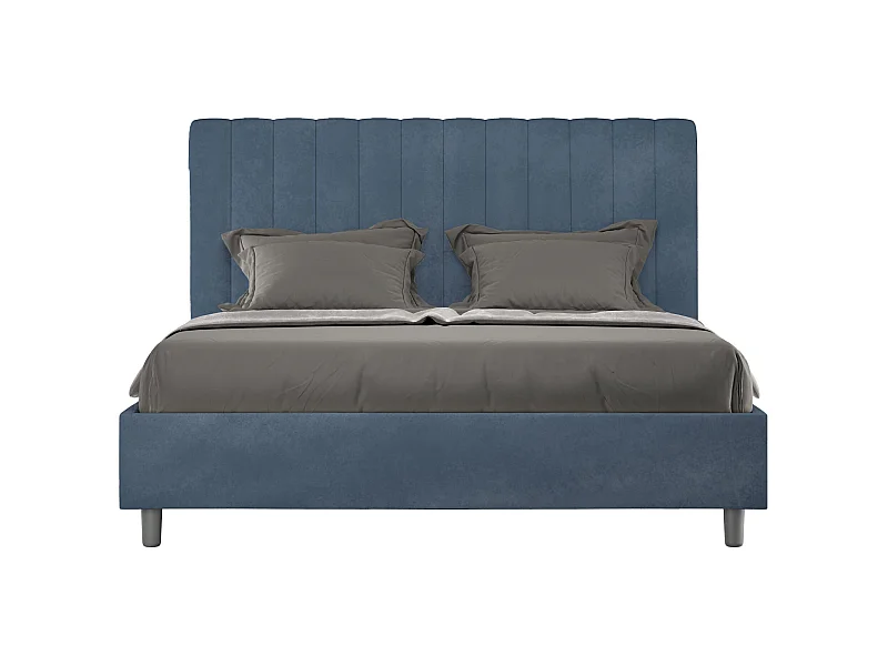 Letto senza rete imbottito 160x200 microfibra blu Agueda