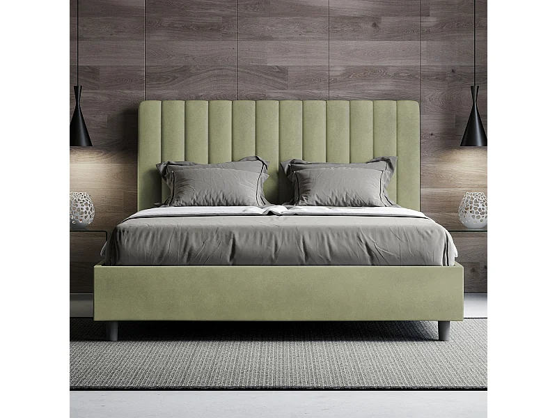 Lit coffre rembourré 160x200 microfibre vert Agueda