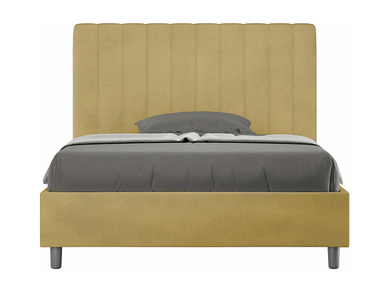 Lit 1 place et demi avec sommier rembourré 120x210 microfibre ocre Agueda