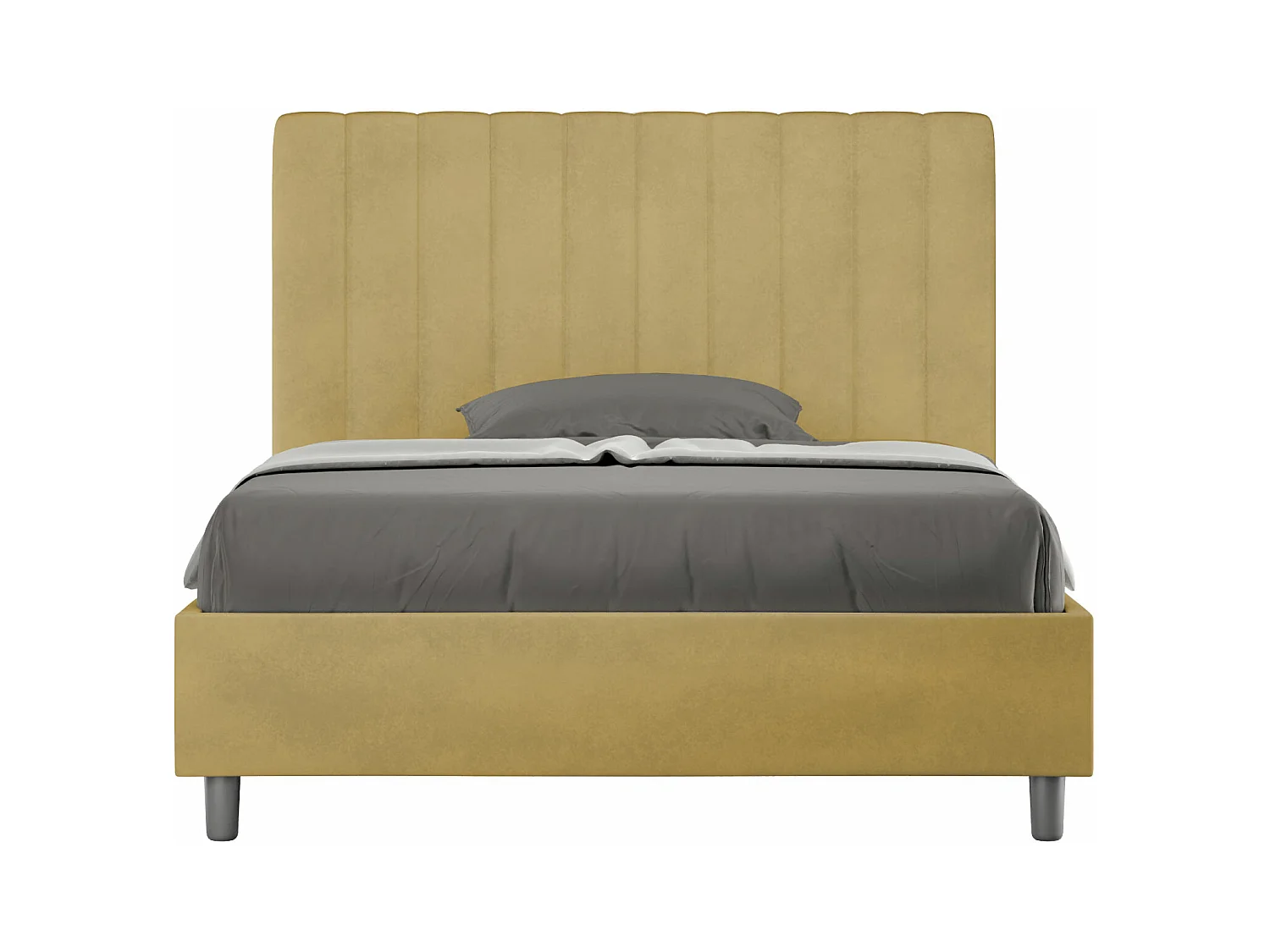 Cama doble acolchada de microfibra Nora con líneas verticales-Color Amarillo curry-Ropa de cama 120x190 cm-Opción Con base y sin caja