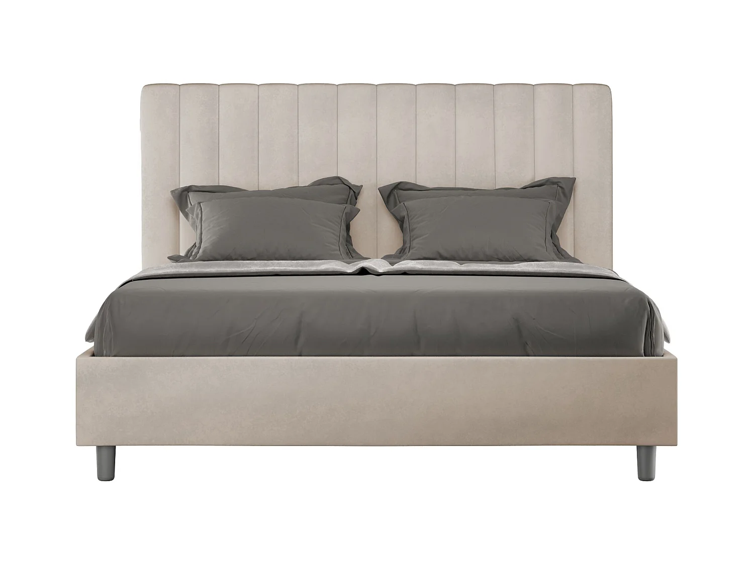 Nora gewatteerd tweepersoonsbed van microvezel met verticale lijnen-Kleur Beige-Slapen 140x190cm-Keuze Zonder boxspring