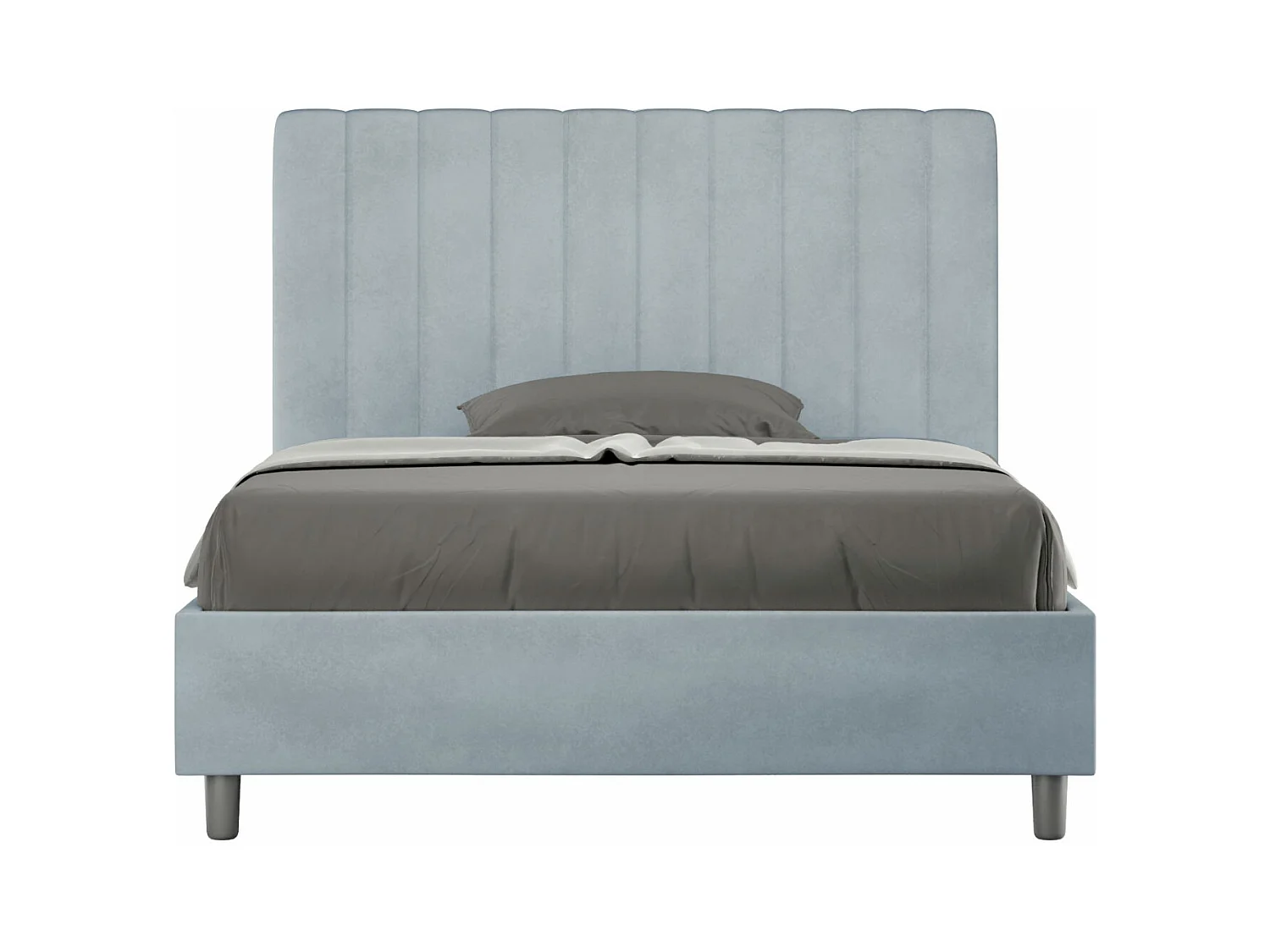 Lit double matelassé aux lignes verticales microfibre Nora-Couleur Bleu clair-120x190-Option Avec coffre