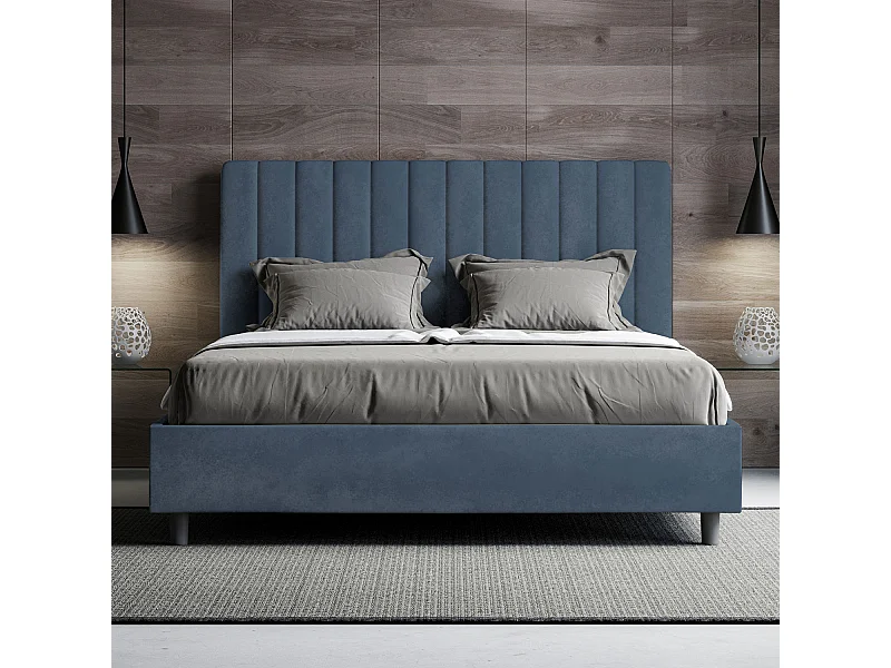 Gestoffeerd Bed 160x200 met opbergruimte microvezel blauw Agueda