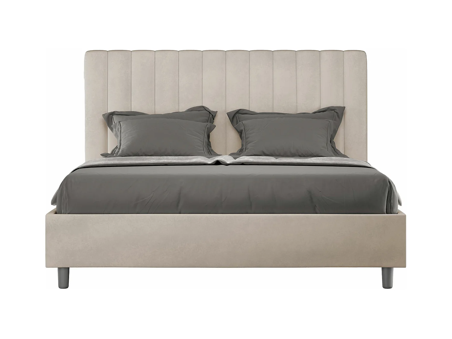 Nora gewatteerd tweepersoonsbed van microvezel met verticale lijnen-Kleur Beige-Slapen 140x190cm-Keuze Met boxspring