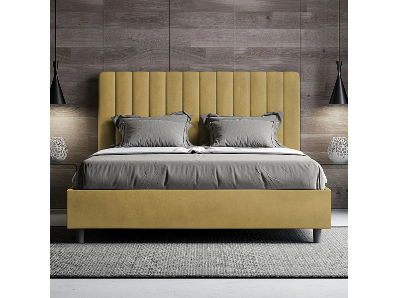 Lit coffre rembourré 160x200 microfibre ocre Agueda