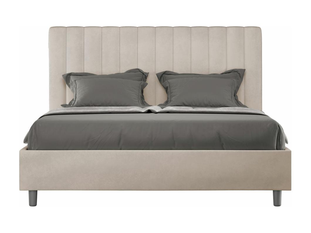 Nora gewatteerd tweepersoonsbed van microvezel met verticale lijnen-Kleur Beige-Slapen 160x200cm-Keuze Zonder boxspring